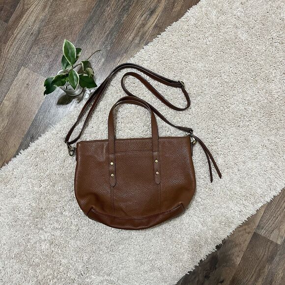 Fossil Brown Studded Cow Hide Leather Satchel Crossbody Bag Purse - Picture 1 of 11